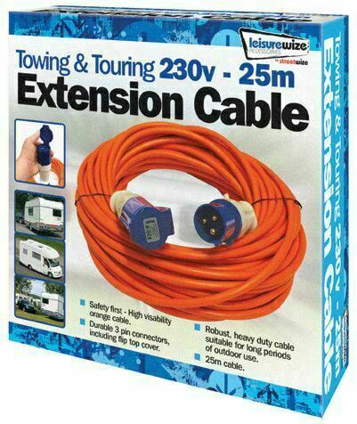 Caravan Tent Power 4 Way Blue Cable Camping Electric Hook Up Lead 25m long